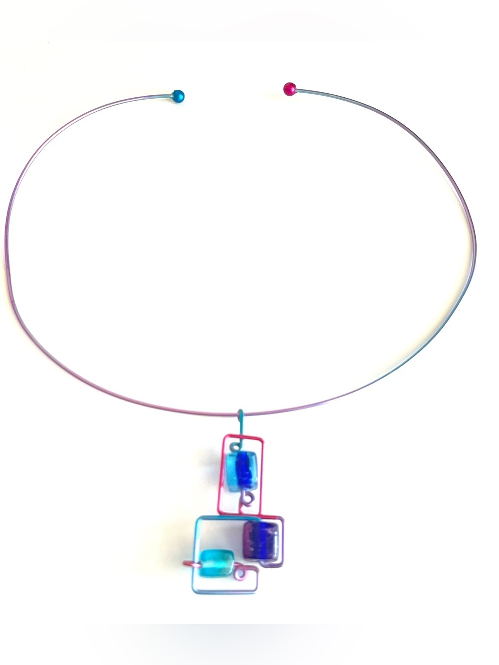 Ombré Blue & Pink Geometric Pendant Choker Necklace-adjustable size
